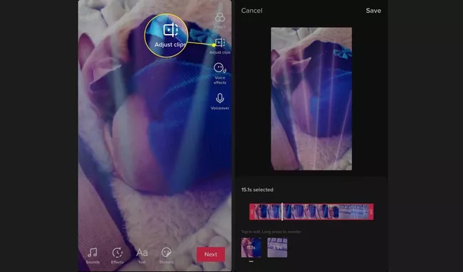 Adjust clips در تیک تاک