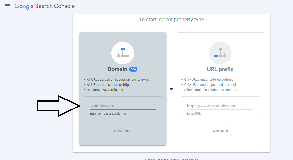 فعالسازی سرچ کنسول از روش Domain