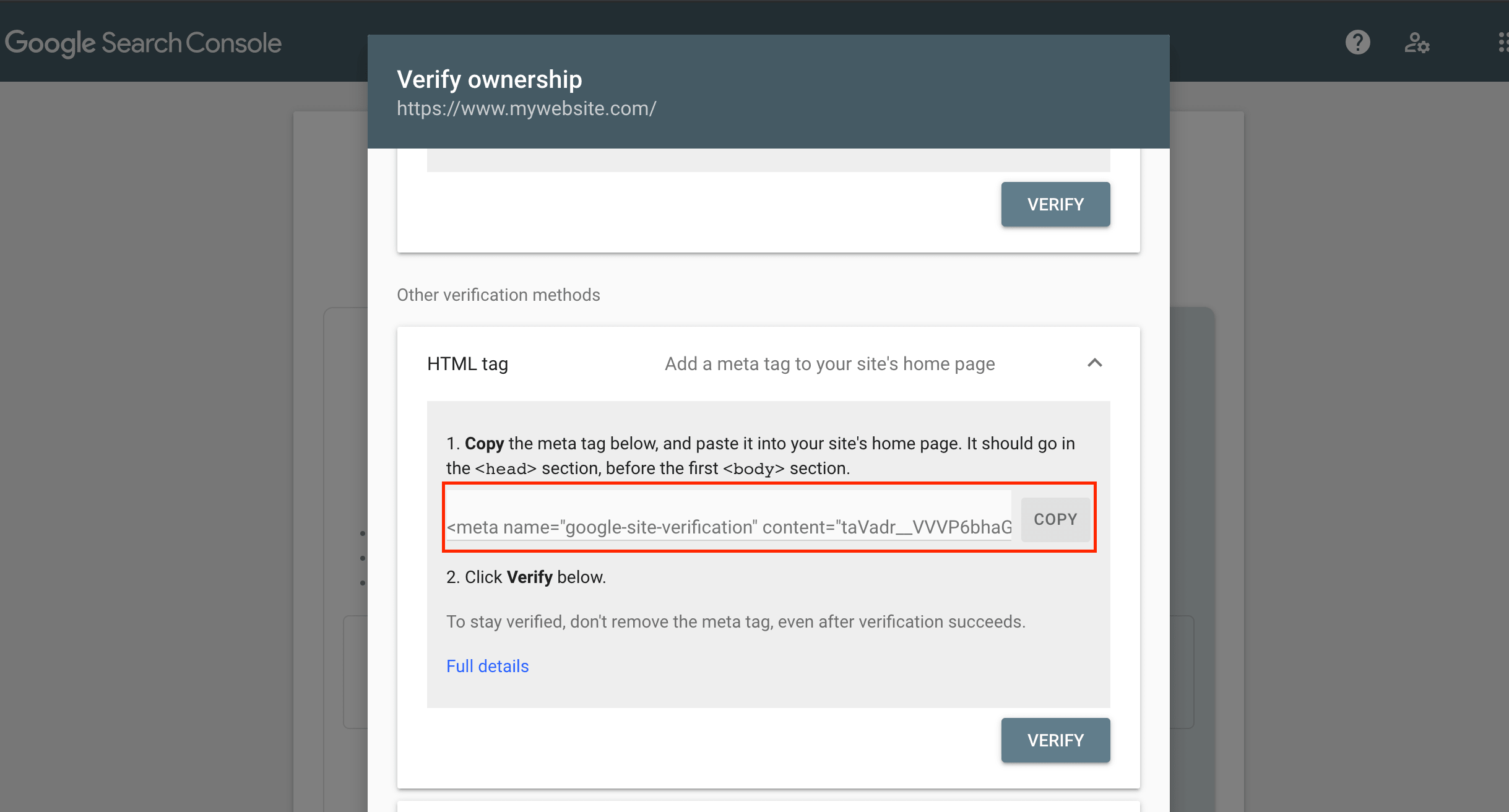 فعالسازی سایت در سرچ کنسول با استفاده از تگ